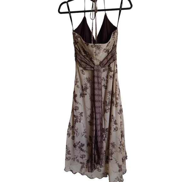 Bisou Bisou Cream and Brown Floral Midi Dress Y2K Style - Picture 4 of 7